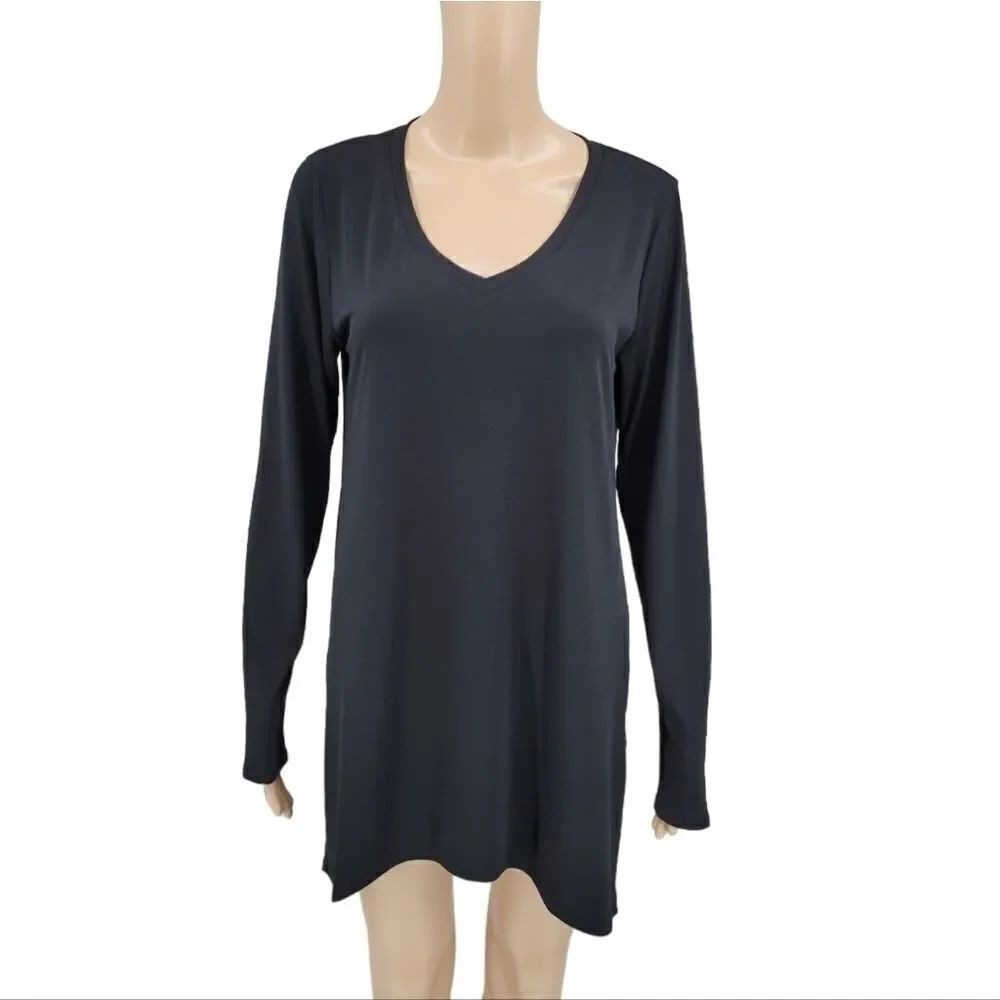 Franne Golde Basic Black Elongated Long Sleeve Tunic Tee Elevated Basic Medium